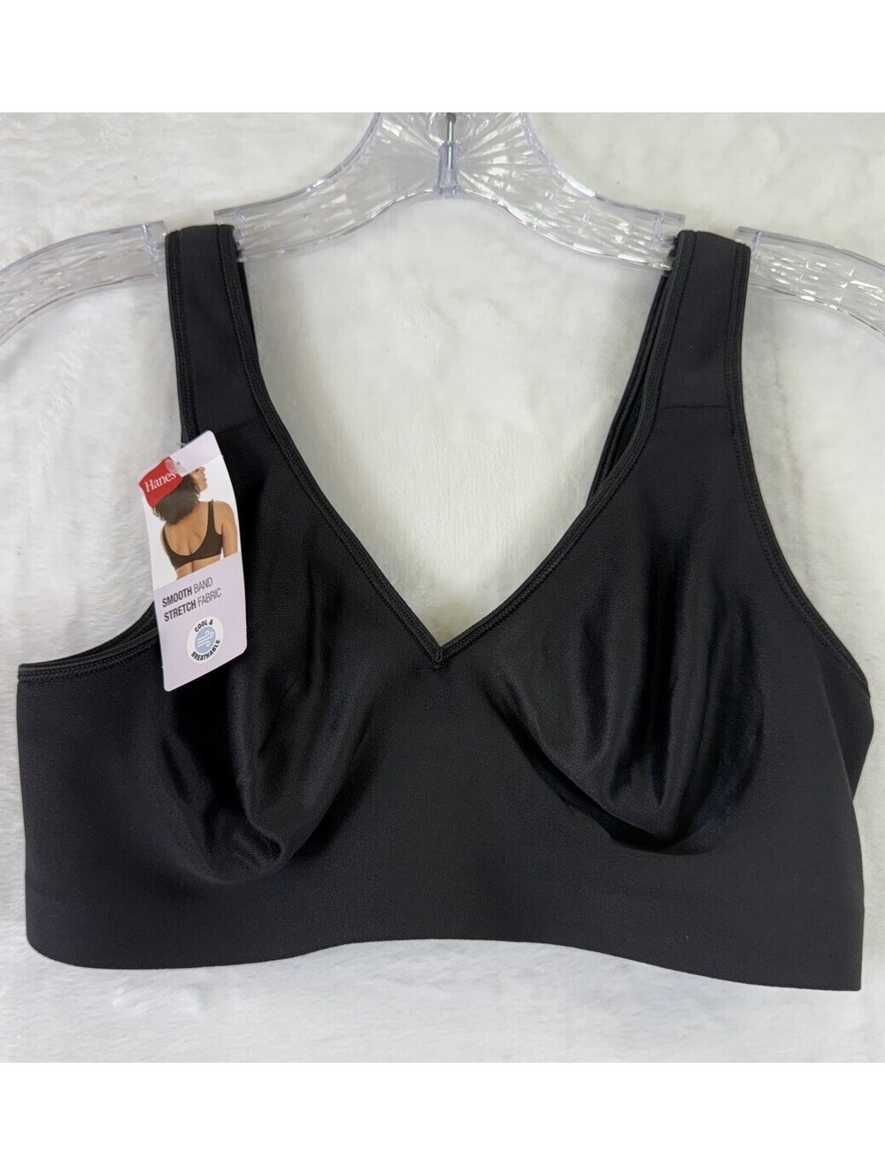 Hanes Bra Large Black Smooth Comfort Wire Free MHW796 Womens New NWT